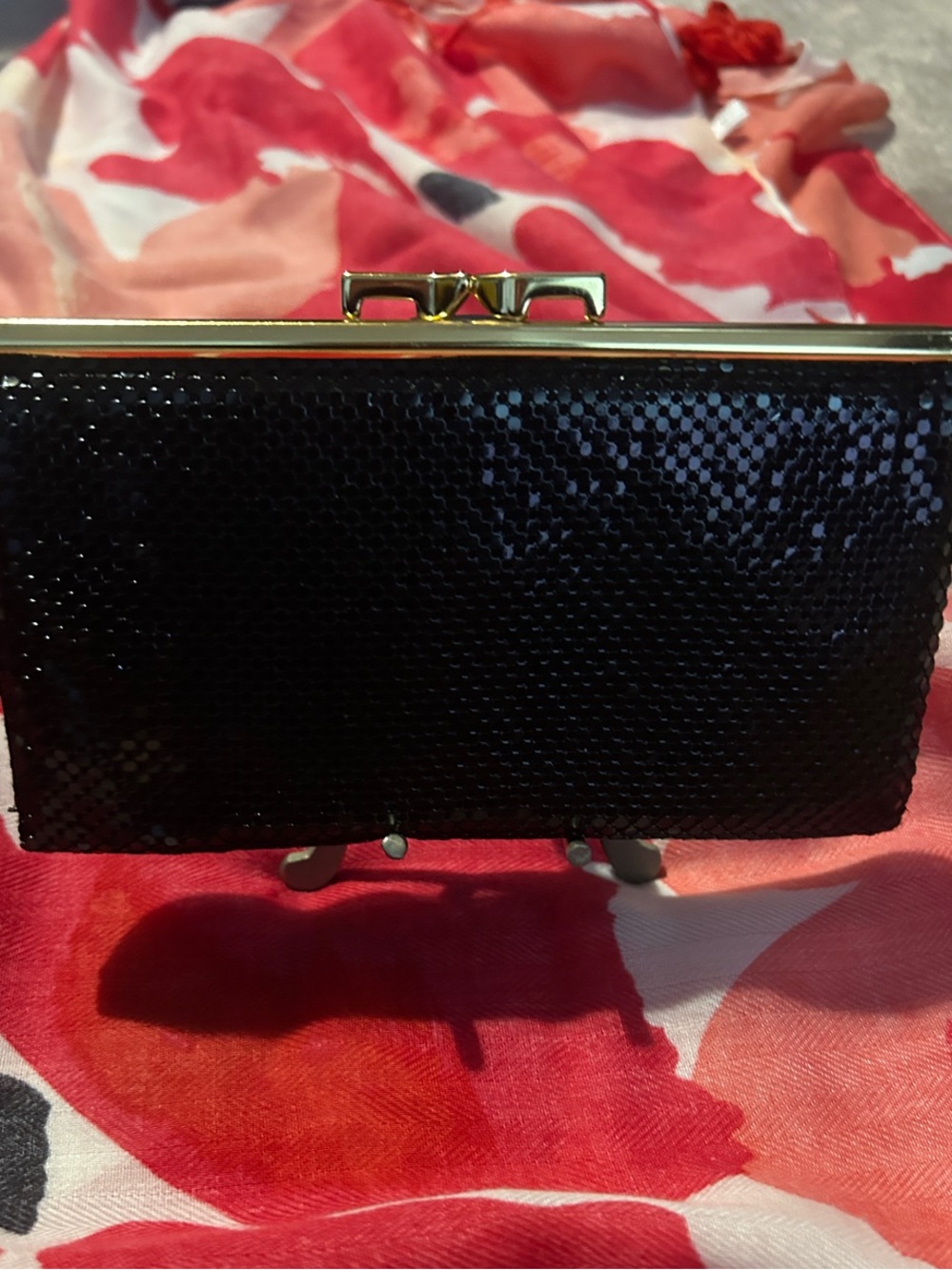 Whiting & Davis Black Long Mesh Evening Wallet or Clutch  W/ Kisslock made in US - Picture 2 of 9